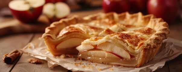 Freshly baked apple pie slices, 4K hyperrealistic photo