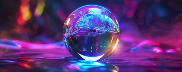 Iridescent 3D orb with glowing edges, 4K hyperrealistic photo