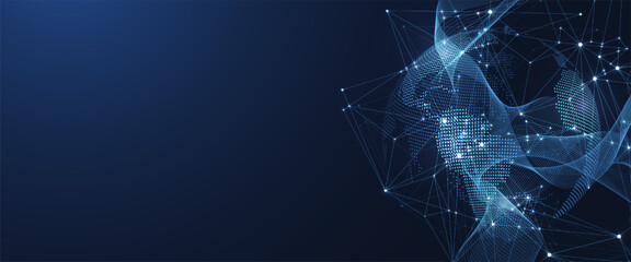 Leinwandbilder - Global network connection concept. Big data visualization. Social network communication in the global computer networks. Internet technology. Business. Science. Vector illustration