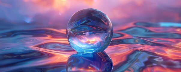 Wall Mural - Reflective liquid 3D sphere with iridescent reflections, 4K hyperrealistic photo