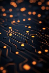 Canvas Print - Circuit Board with Glowing Lines and Orange Lights