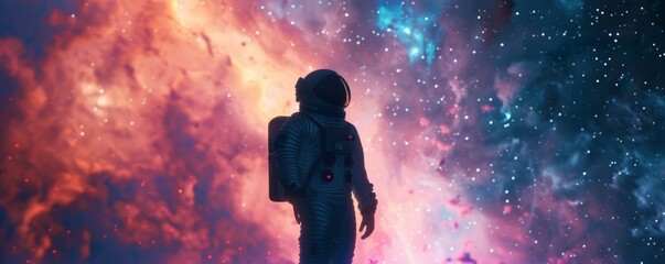 Wall Mural - Astronaut silhouette against cosmic canvas, 4K hyperrealistic photo