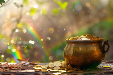 Pot of Gold With Rainbow in Background.


