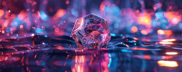 Wall Mural - Shimmering liquid 3D dodecahedron with fluid reflections, 4K hyperrealistic photo