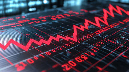 Canvas Print - a financial background with a financial graph in the background with statistical data and chart and numbers on it showing an downward trend