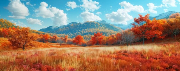 Wall Mural - Hills covered in colorful autumn foliage, 4K hyperrealistic photo,