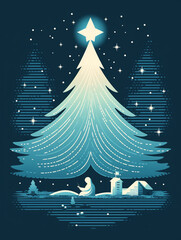 Wall Mural - christmas card, manger, angels, aurora, bible story /vector graphic