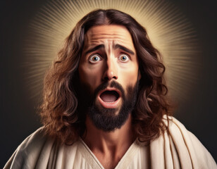 Portrait of Jesus with Shocked Expression Detailed Headshot Capturing Emotional Depth