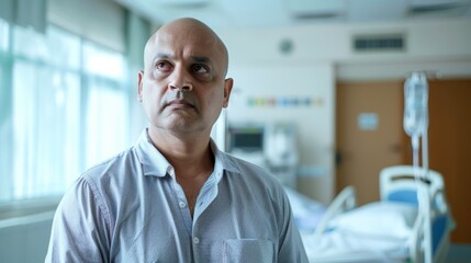 Wall Mural - A man with a bald head is standing in a hospital room