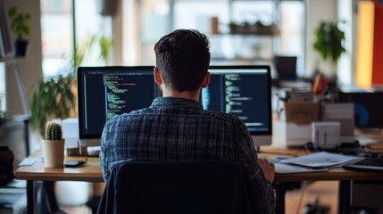 Programmer Coding in a Home Office
