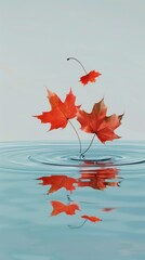 Flat lay frame with colorful autumn leaves  on water background with ample copy space image. isolated pastel backdrop. colorful desktop wallpaper with maple leaves