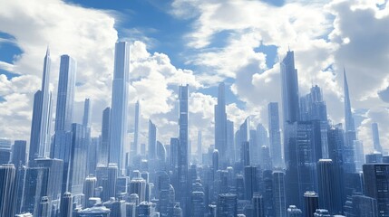 Wall Mural - futuristic city with skyscrapers backgrounds