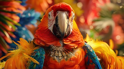 Sticker - Scarlet Macaw with Jewelery