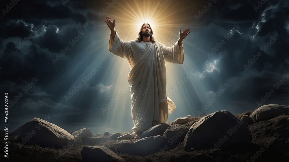 General Resurrection Resurrection of Jesus Christ art depicted in a powerful and divine ...