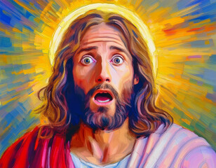 Wall Mural - Portrait of Jesus with Shocked Expression Detailed Headshot Capturing Emotional Depth