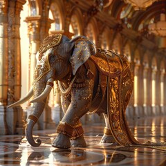 Sticker - Majestic Decorated Elephant in a Golden Palace