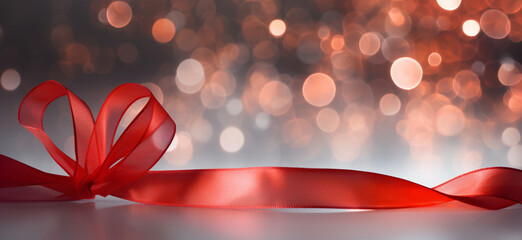 Poster - red heart ribbons against a grey seamless background