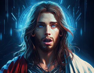 Wall Mural - Portrait of Jesus with Shocked Expression Detailed Headshot Capturing Emotional Depth