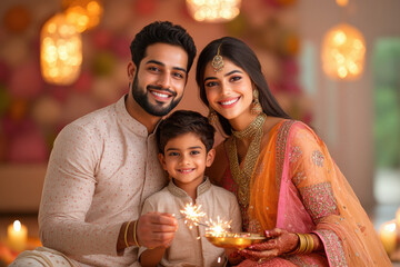 indian family celebrating diwali festival