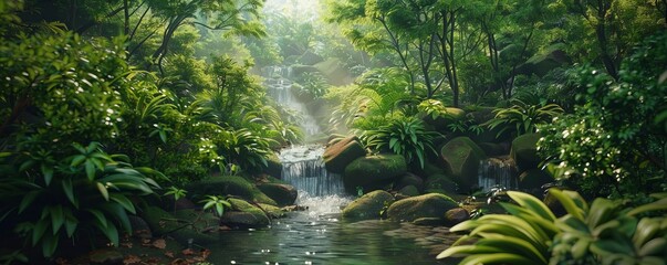 Wall Mural - Refreshing renewal amidst a lush, green forest, 4K hyperrealistic photo