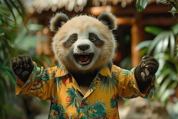 Wall Mural - Happy Panda in Tropical Shirt