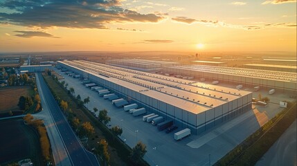 Aufkleber - Aerial view of a rural landscape featuring logistic park mega with industrial facilities, modern architecture design. Generative AI.