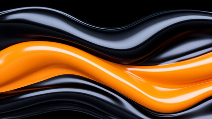 Canvas Print - Close up of liquid color waves with deep indigo and bright orange flowing dynamically 