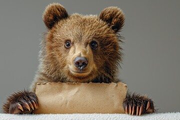 Canvas Print - Cute Bear Cub Holding a Sign