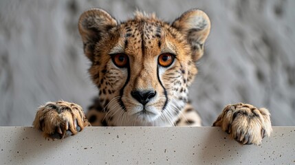 Wall Mural - Cheetah peering over a wall