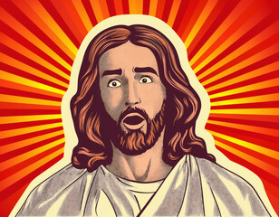 Wall Mural - Portrait of Jesus with Shocked Expression Detailed Headshot Capturing Emotional Depth