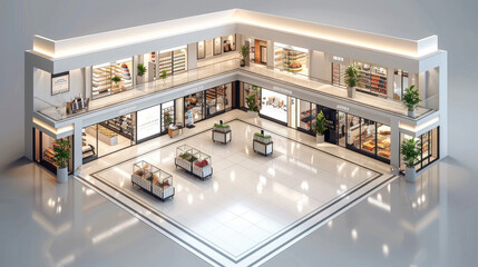 Canvas Print - 3D isometric, interior of a Shopping Mall. Generative AI.