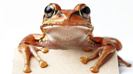 Sticker - Closeup of a Brown Frog on a Cardboard