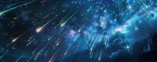 Wall Mural - A spectacular meteor shower illuminating the darkness, 4K hyperrealistic photo