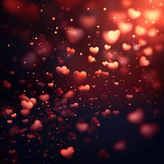 Poster - Valentine's day background with hearts, vector illustration, red and pink colors, blurred dark background. Generative AI.