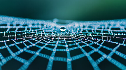 Sticker - Macro image of raindrops on a spiders web glistening in the sunlight 