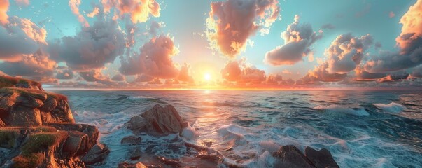 Wall Mural - Majestic sunset over a rocky cliff, 4K hyperrealistic photo