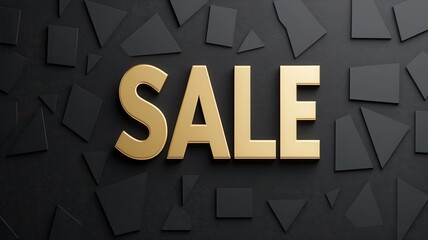 Stylish gold SALE sign on a dark geometric background, perfect for promotional materials and advertising campaigns.