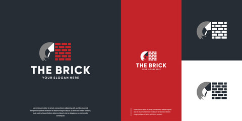 red bricks, building wall, cement shovel, vector graphic design.