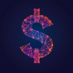 A glowing digital dollar sign illustration representing finance, technology, and investment concepts in a modern style.