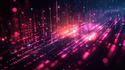 Abstract Digital Data Stream with Pink and Blue Lights - Technology Background.