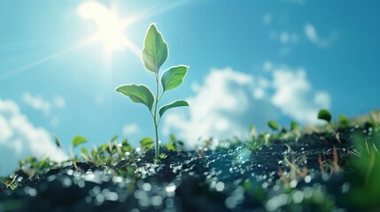 A small plant is growing in the dirt