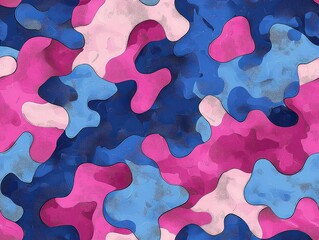 Wall Mural - Seamless pattern, cute pastel pink and blue camouflage background