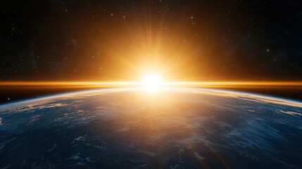 Wall Mural - an earth from space view, with a sunrise over the horizon, symbolizing new beginnings and global uni