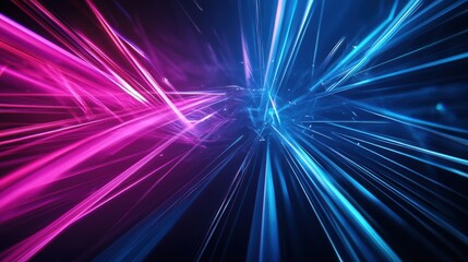 Poster - neon-colored abstract lines intersecting in a dark background, a futuristic atmosphere