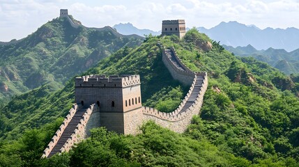 181. **show the great wall of china with a clear, sunny sky and the ancient structure winding throug