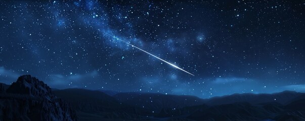 Wall Mural - Shooting star streaking across night sky, 4K hyperrealistic photo