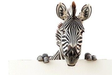 Wall Mural - Curious Zebra Peeking Over a White Surface