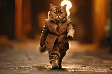 Canvas Print - Cat in Suit Walking Down Street