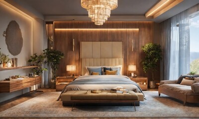 interior of classic bedroom, comfortable king size bed. ai generative