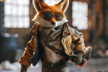 Wall Mural - Cool Fox in Leather Jacket